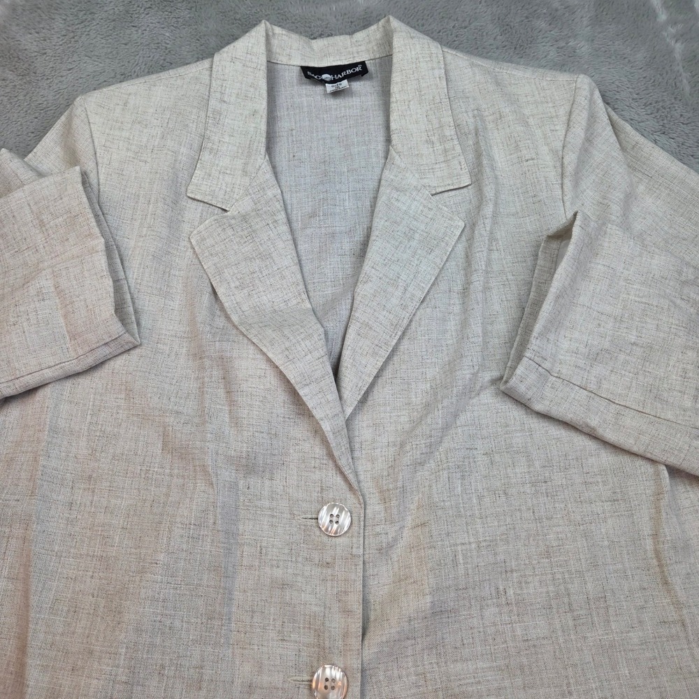 Sag Harbor Linen Blazer Womens 18 Two Button Notched Lapel Textured Neutral Tan